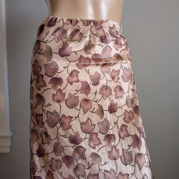 Vintage 90s Boutique Europa Autumn Velvet Skirt Leaf Print Midi Fairy Size Large - Picture 3 of 11